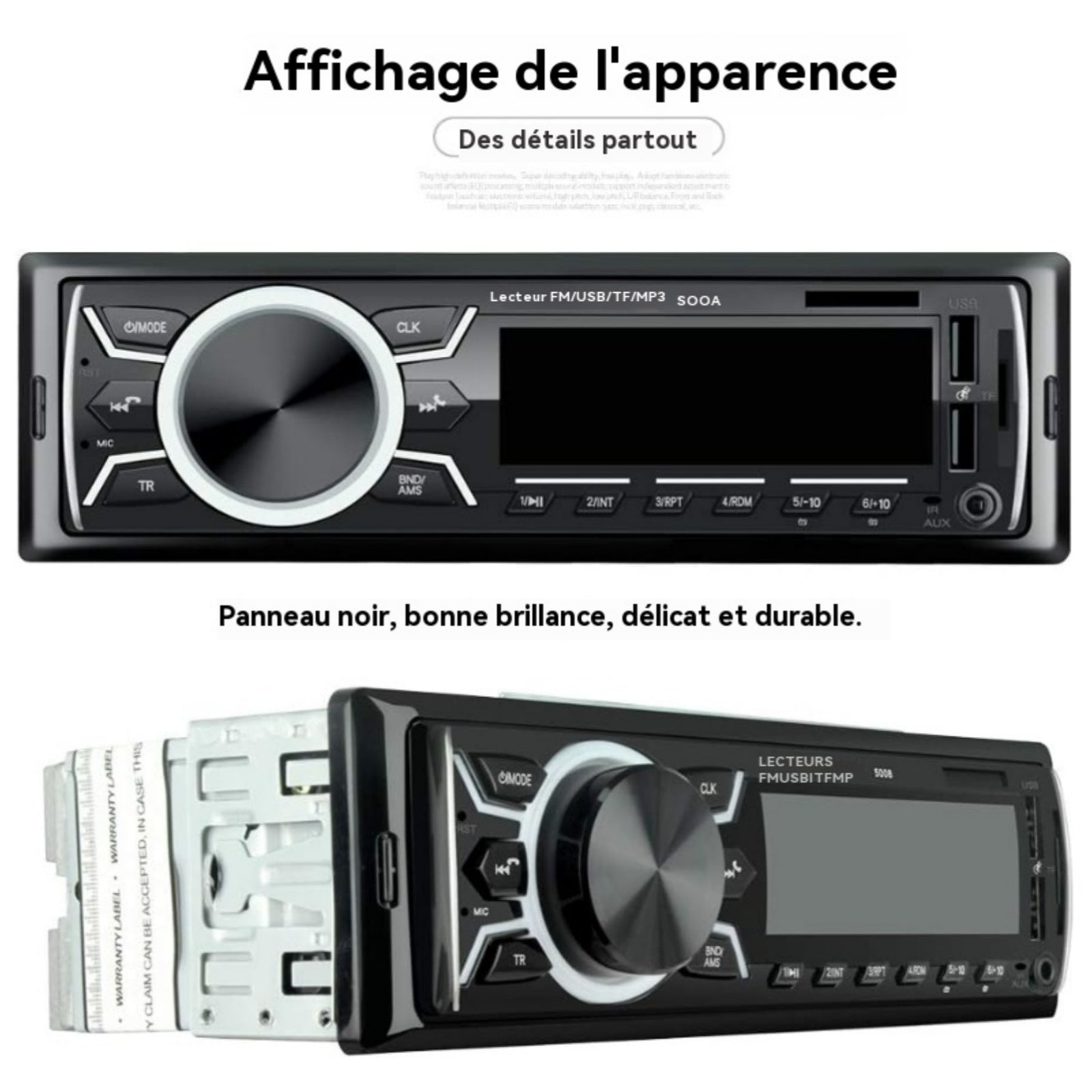 Autoradio Bluetooth 12V Sortie haute puissance à 4 canaux 18 stations de radio peuvent être préréglées Chargement rapide USB noir