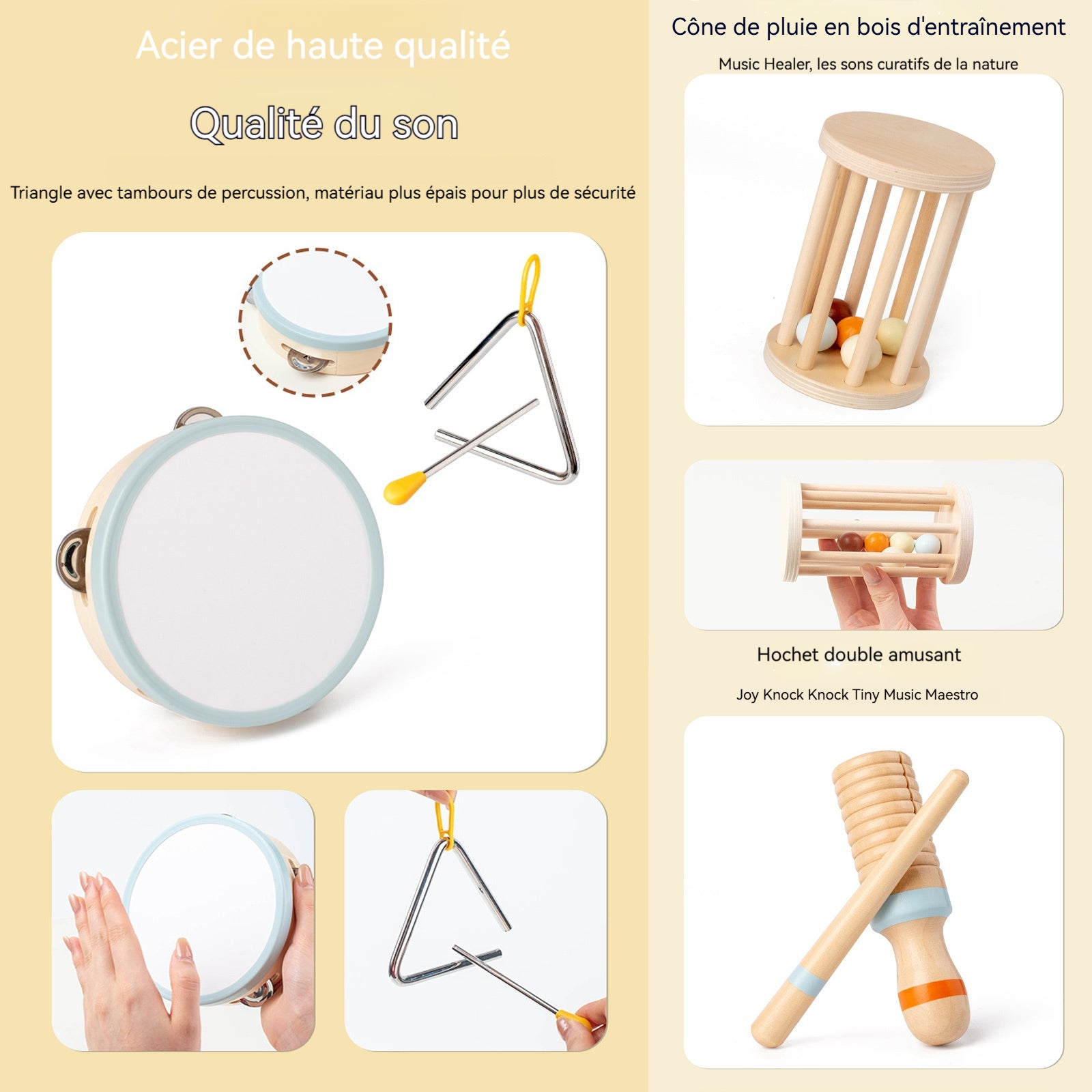 Jouet montessori 7 pièces ensemble d'instruments de musique en bois pour enfants jouets musique et reconnaissance des couleurs