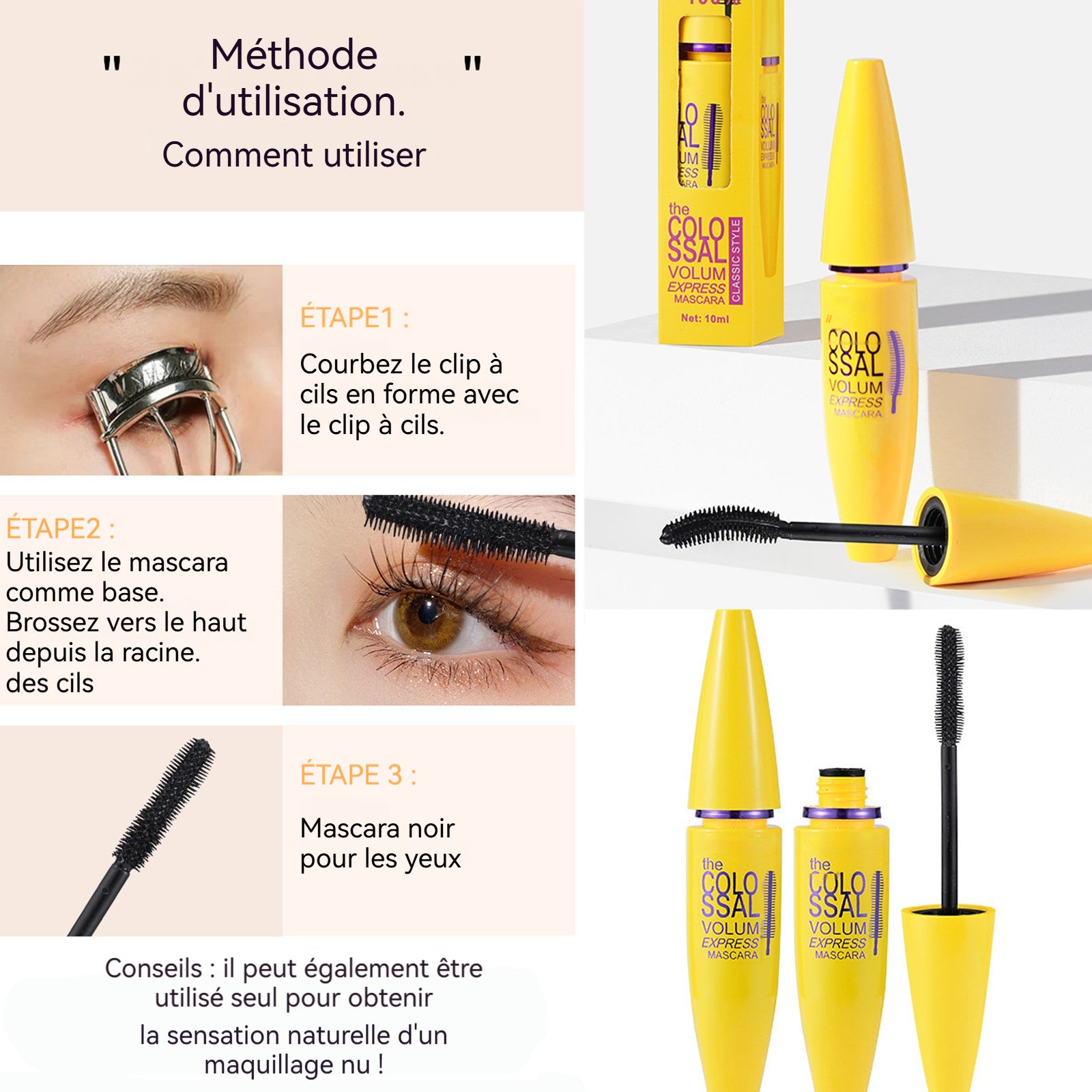 Mascara 4 pcs 4 têtes de brosse Mascara noir épais imperméable et résistant à la transpiration facile à enlever sans bavures