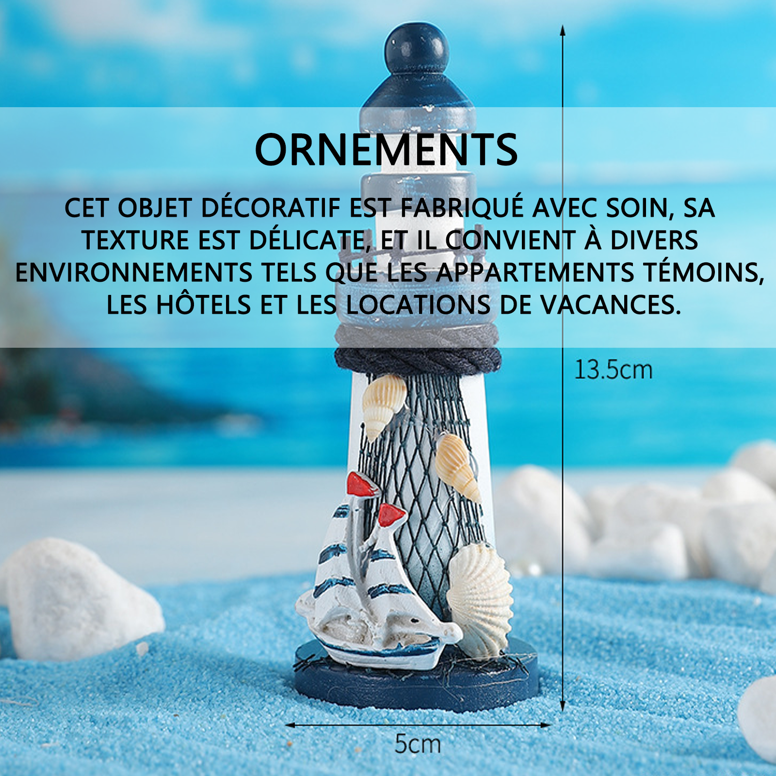 Ornements 13,5x5cm mini-phare en bois de style méditerranéen avec vue sur l'océan décoration de chambre petits objets decoratifs