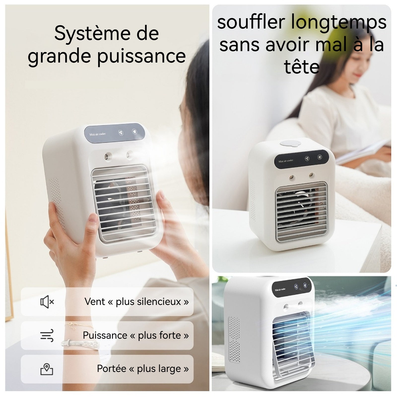 Ventilateur 2 vitesses ventilation léger et portable ventilateur humidificateur par pulvérisation 500ml avec récipient à glaçons