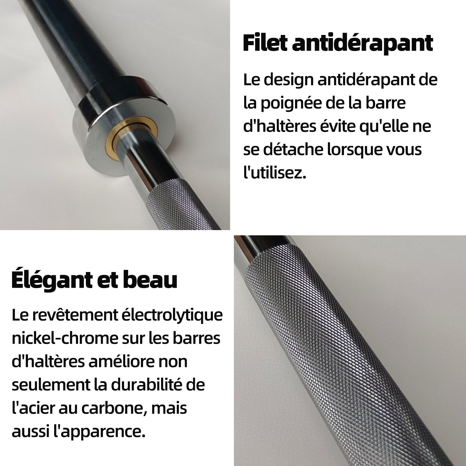 Barre d'haltères 120 cm diamètre 5 cm barre Zhiao fitness à domicile haltérophilie longue surface d'haltères chromée portant 70 kg