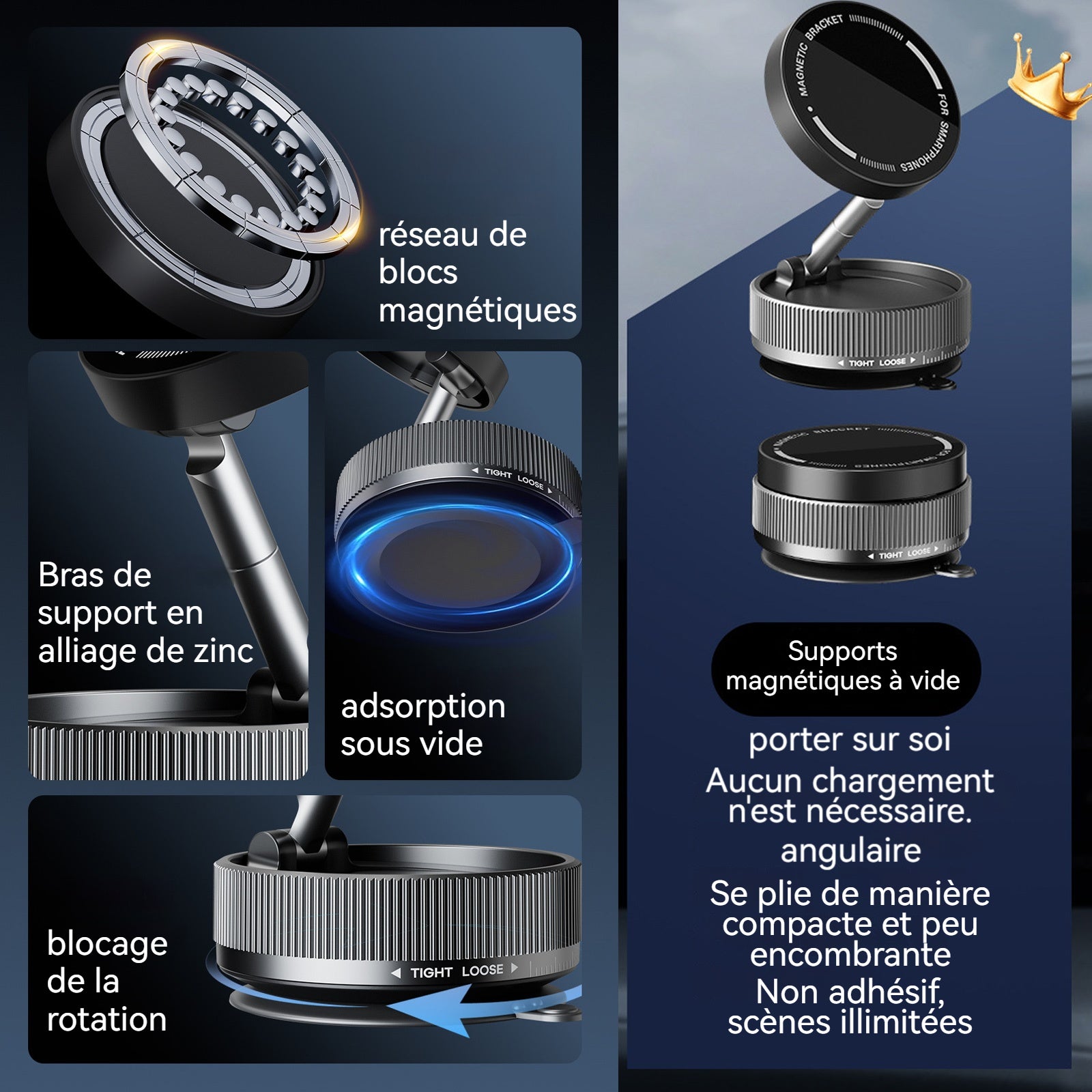Rotatable car magnetic phone holder 6,6x3,4cm magnetic car phone holder mini support pour téléphone portable ajustement à 360 degrés