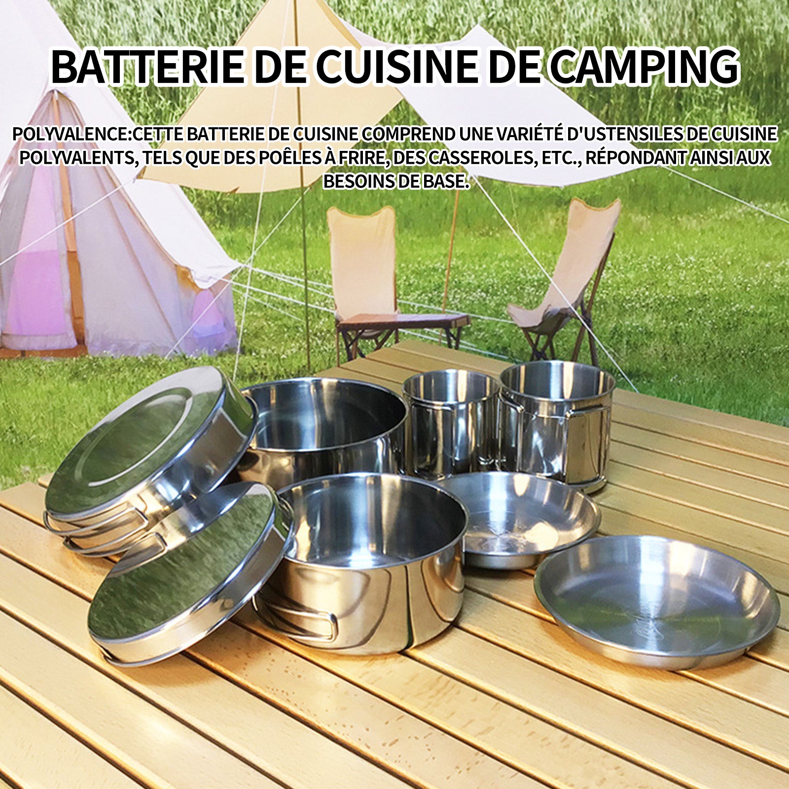 asseroles camping 8 pcs batterie de cuisine de camping camping ustensiles complets ensemble de casseroles et poêles portables