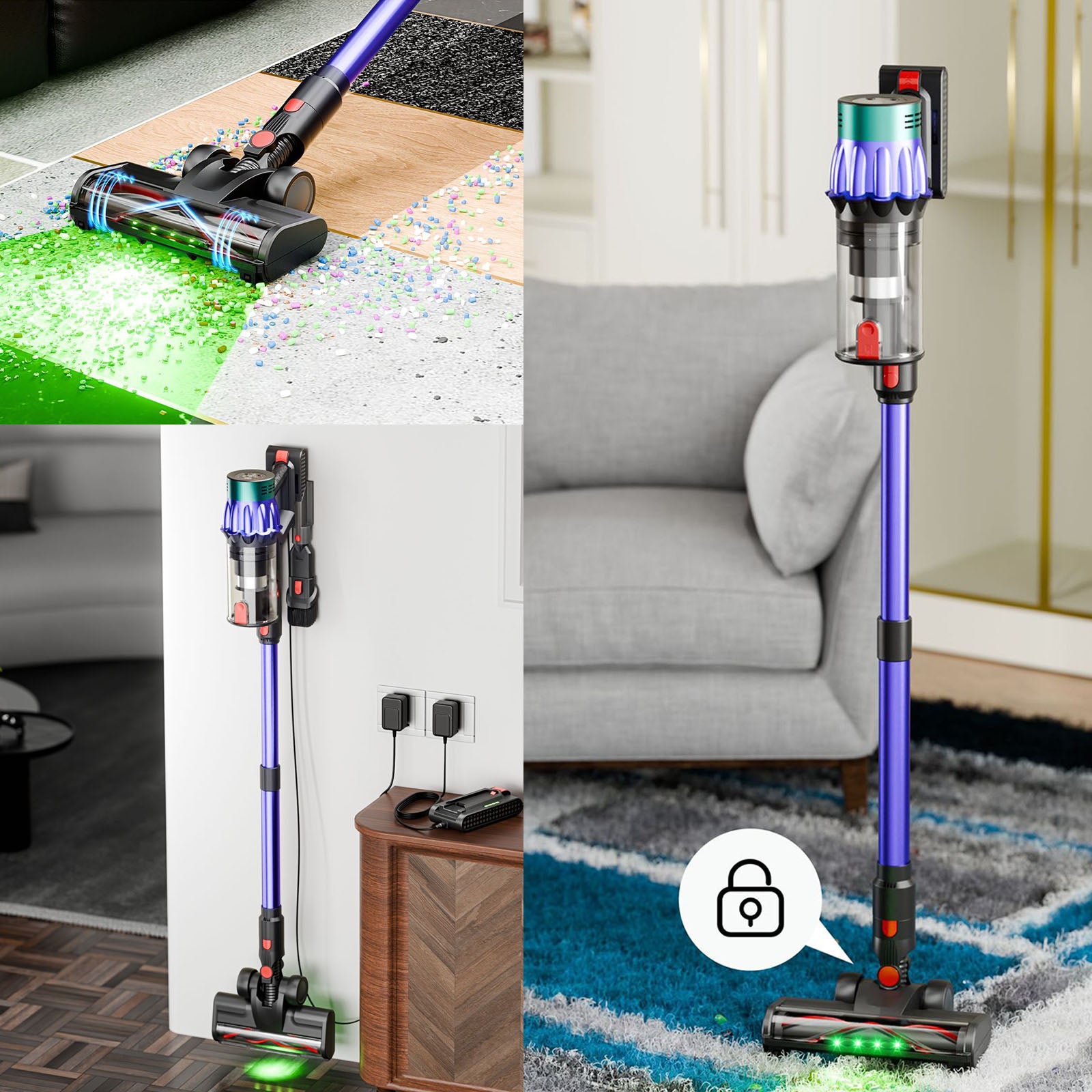 Aspirateur Balai sans Fil 550w 35kpa1.2L 3 vitesses Haute puissance Pour les sols durs et moquette Aspirateur à main pour maison