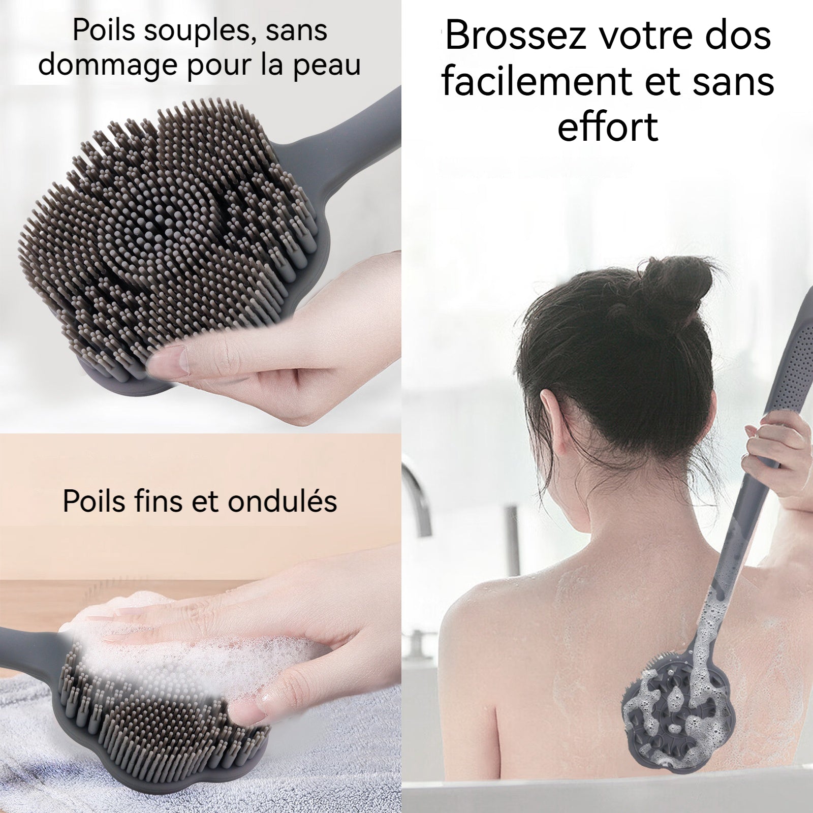 Brosse Dos Douche 377x91x37xmm Nettoyage en profondeur Les deux côtés disponibles et Matériaus sûr Confortable Brosse de Bain