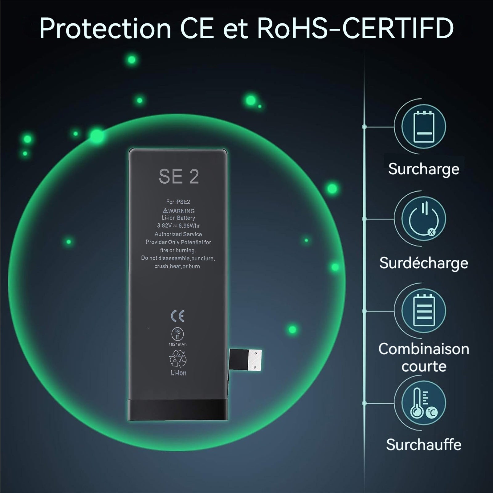 Batterie Premium de Remplacement pour iPhone SE2 1821 mAh Identique à l'Original Kit Outils Professionnels et adhésif écran Inclus