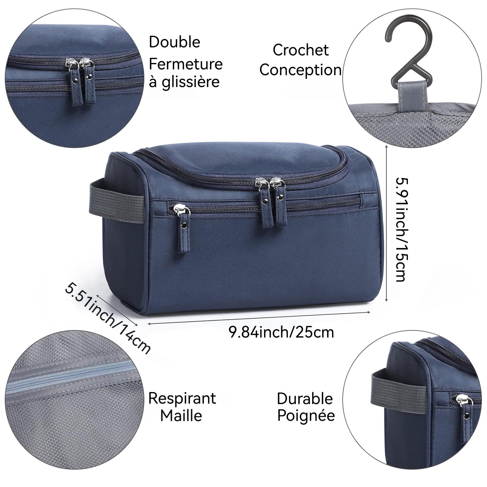 Trousse de toilette de Voyage 24x14x13CM Pour Hommes et Femmes Volume élevé Tissu imperméable avec Poignée Trousse de Maquillage