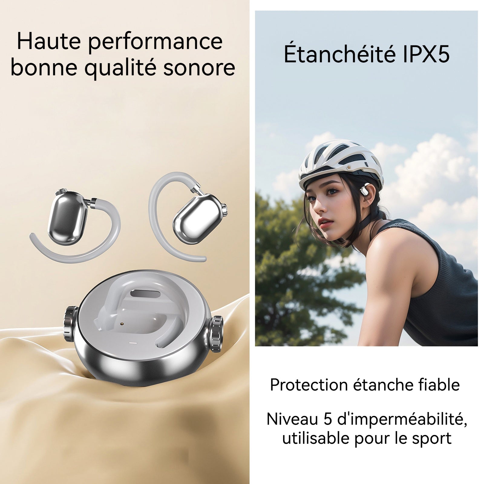 Écouteurs Bluetooth 400mAh étanchéité IPX5 réglage de l'étanchéité stéréo bilatéral charge pendant 60 minutes crochet d'oreille