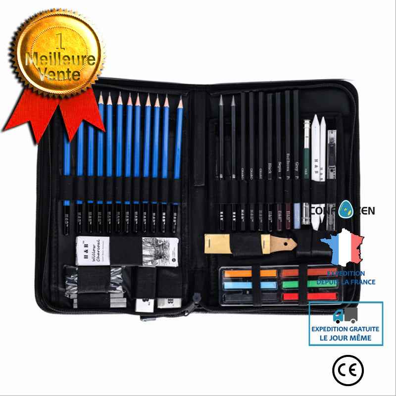 Ensemble d'outils de peinture 48 pièces de crayon à croquis ensemble d'outils peinture Fournitures de papeterie d'art profess