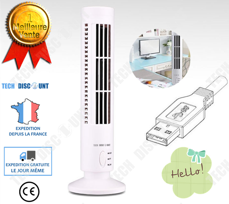 TD® Mini ventilateur colonne USB, Tour De Ventilation blanche ou noire verticale, pour bureau travail détente ordinateur portable