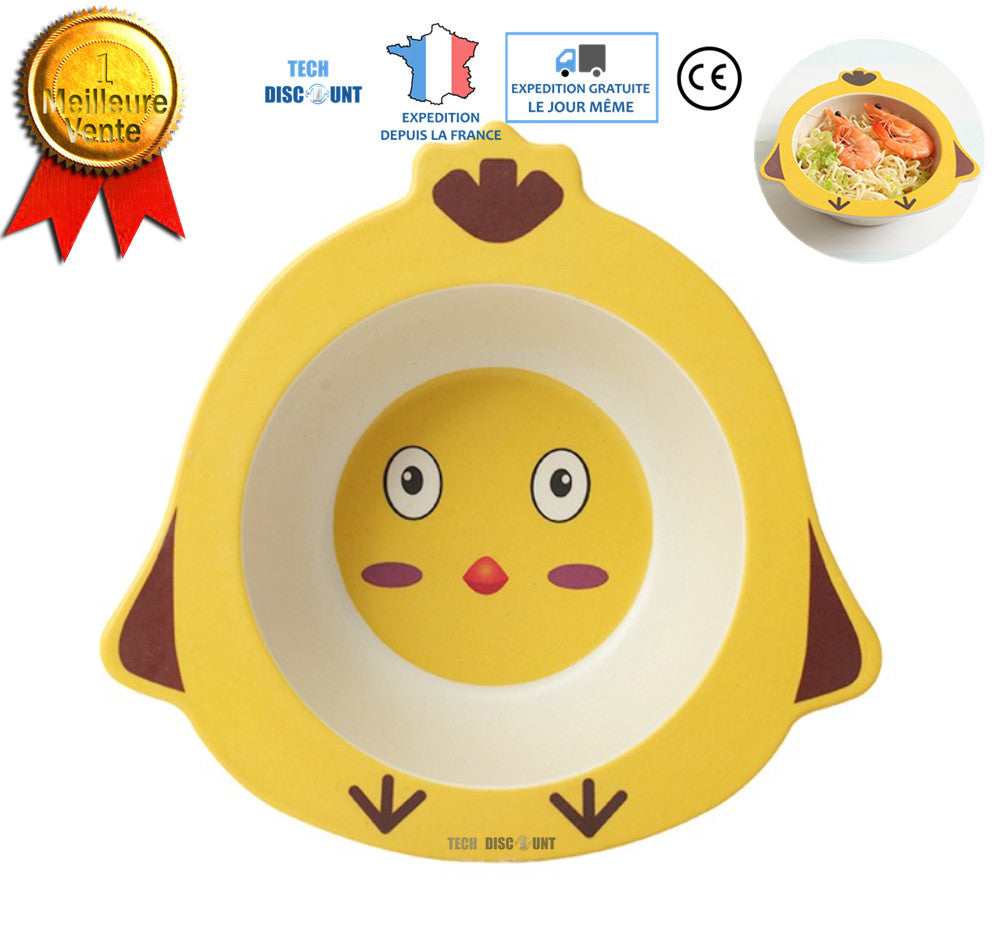 TD® Bol bebe repas enfant anti renversement micro onde 4 mois poussin assiette dejeuner apprentissage profond mignon jaune bambou