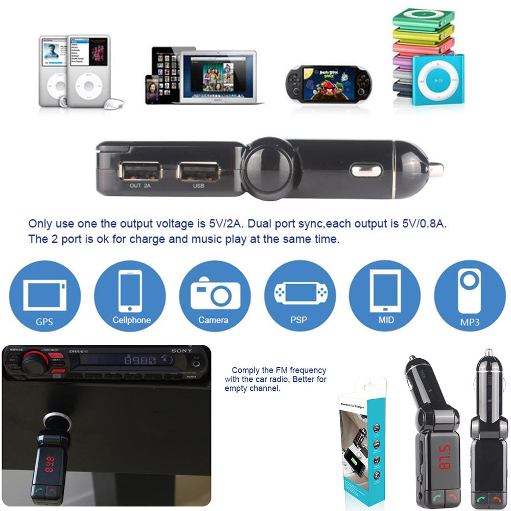 TD® Kit voiture bluetooth musique samsung usb transmetteur FM sans fil adaptateur radio chargeur MP3 mains libres iPhone smartphones