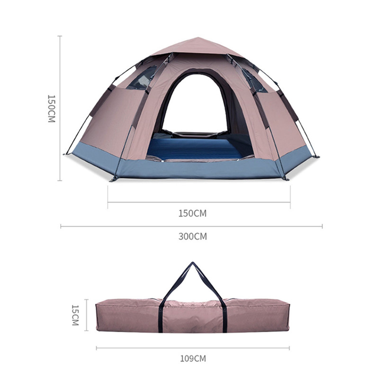 TD® Filet de camping en plein air rouge à ouverture rapide automatique anti-tempête épaississant équipement de camping tente hexagon