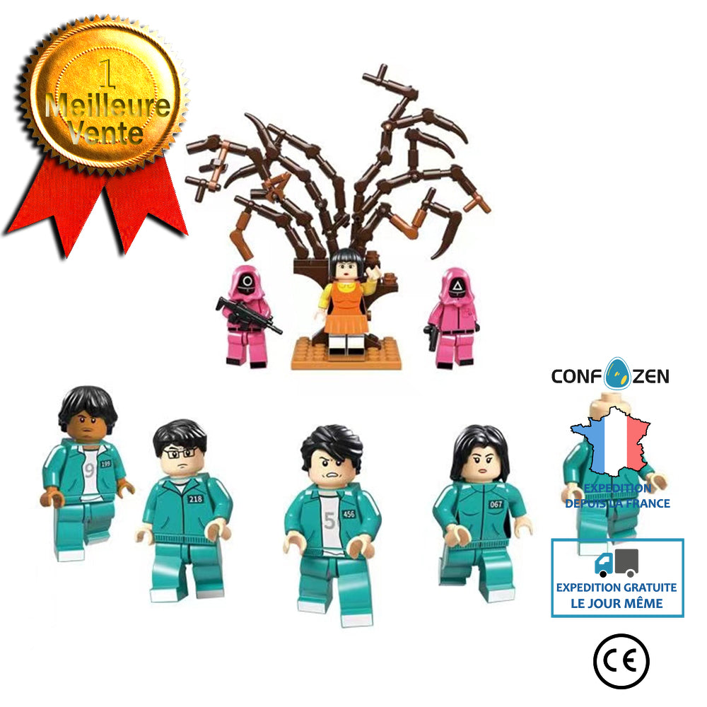 TD® Jeu de calamar 123 figurines en bois du même type de poupées jouets autour de la boîte aveugle, 8 types de blocs de jeu assemblé