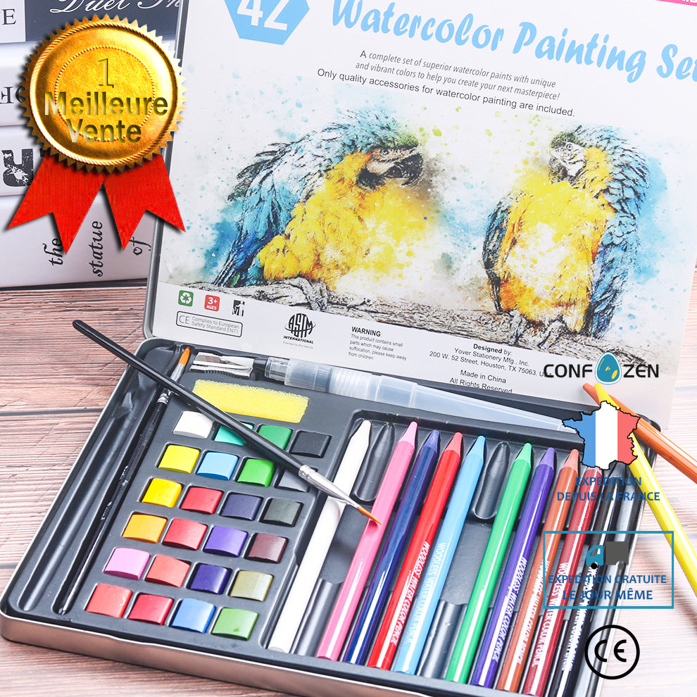 Ensemble de peinture aquarelle solide sans bois crayon de couleur soluble dans l'eau ensemble de peinture aquarelle 42 pièces
