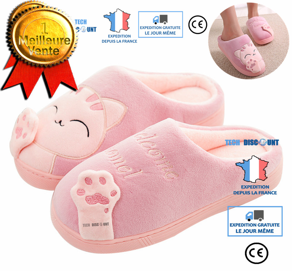TD® Mignon Chat Pantoufles Pantoufles Intérieur Anti Slip Chaussures pour Les Femmes Et Les Hommes,Cône Violet,