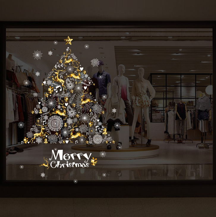 TD® stickers noël fenêtre vitre décoration autocollant adhésif sapin transparent fêtes fin d'année décoration murale chambre blanc