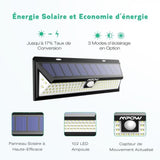 TD® Lot de 2 pièces Lampes LED Eclairage Solaire Extérieur/ Lampe Solaire Étanche Détecteur de Mouvement 3 Modes d’éclairage 270°