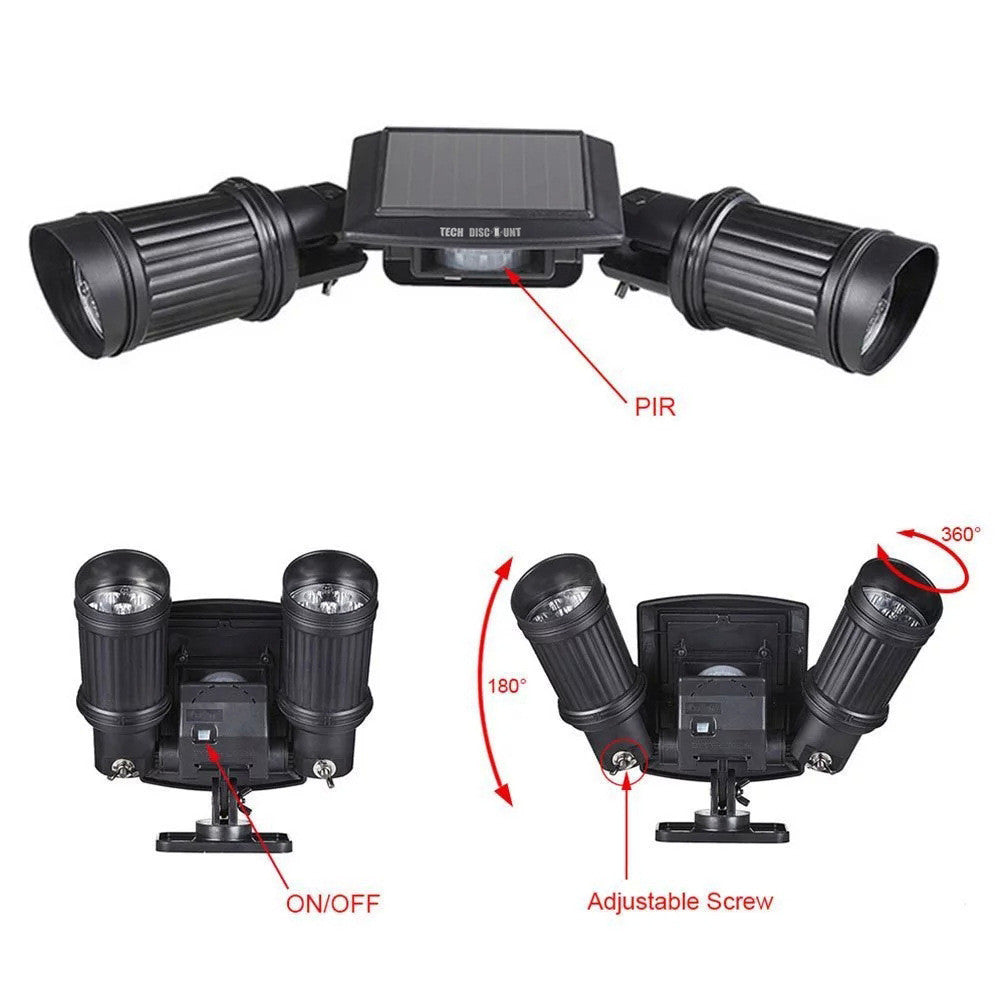 TD® Panneau Spot solaire double LED Lampe orientée corps avec détecteur mouvement extérieur éclairage énergie consommation renouvela