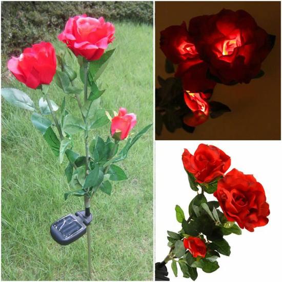 TD® Lampe solaire de jardin 3 LED Rose en forme de fleur Stake Lumière Eclairage Lampe  en forme de Fleur pour éclairage externe