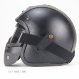 TD® Casque moto cross enfant homologué homme femme modulable vintage jet bluetooth intégré en cuir noir artificiel harley davidson