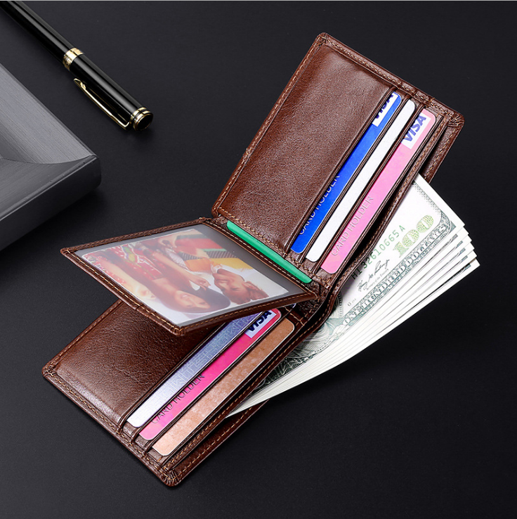 Portefeuille homme Brosse antivol anti-RFID anti-magnétique Portefeuille européen et américain en cuir huilé rétro Personnali