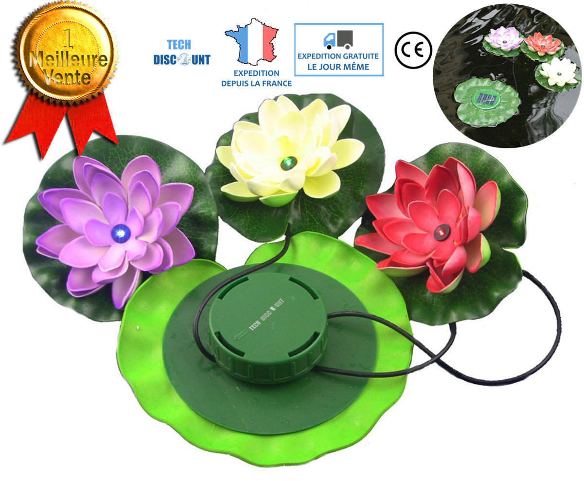 TD® Lampe solaire fleur lotus étanche flottante applique extérieur jardin Multi-couleur vœux fantaisie lumière fête cadeau décoratio