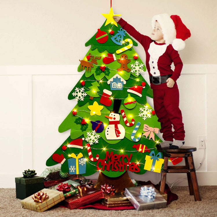Arbre de Noël Feutre Arbre de Noël Lumières LED avec pendentifs de décoration de Noël Enfants DIY Nécessités quotidiennes de
