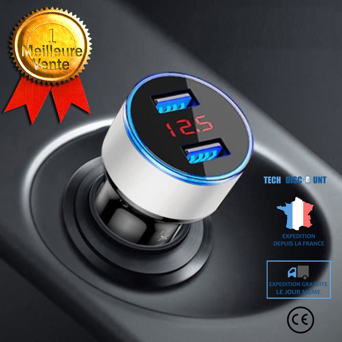 TD® Chargeur de voiture en alliage d'aluminium multifonction-Double USB Chargeur allume-cigare avec écran LCD-équipement auto