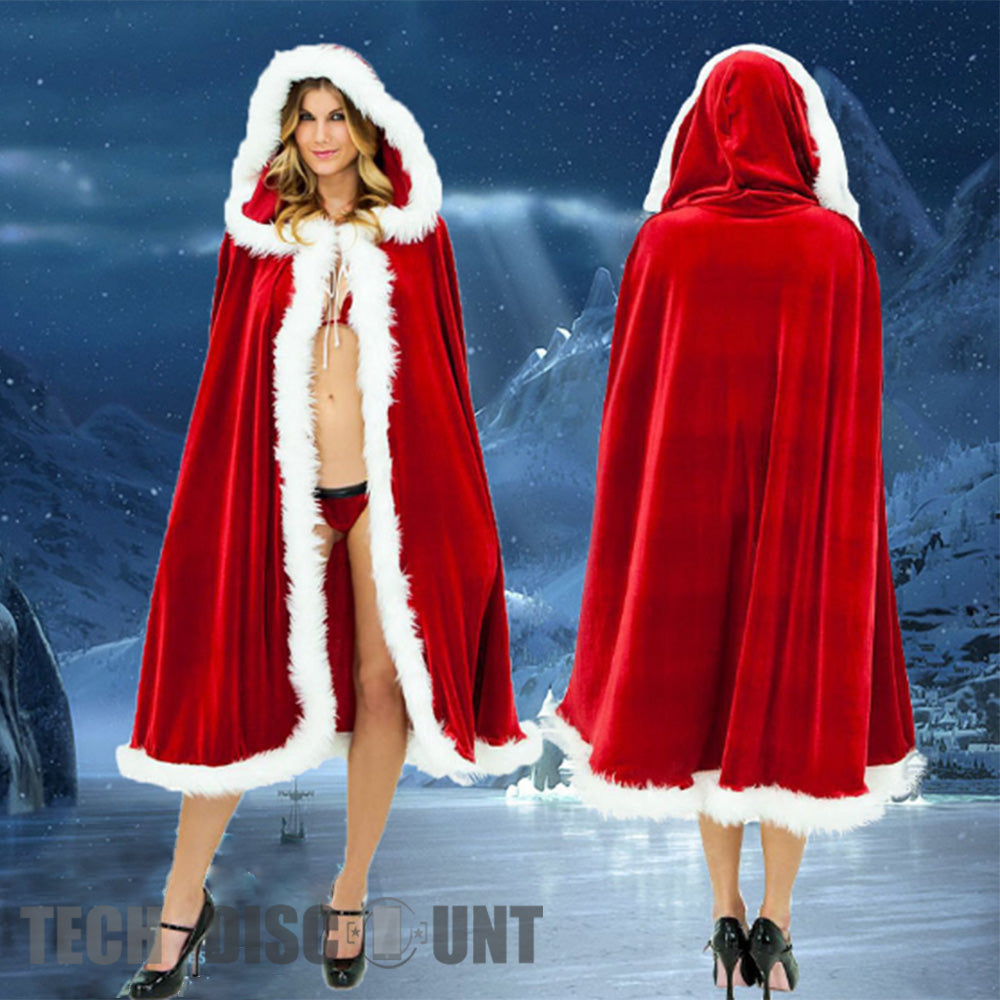 TD® cape de mère noël adulte femme déguisement sexy habillement rouge velours long costume célébration fête soirée classique