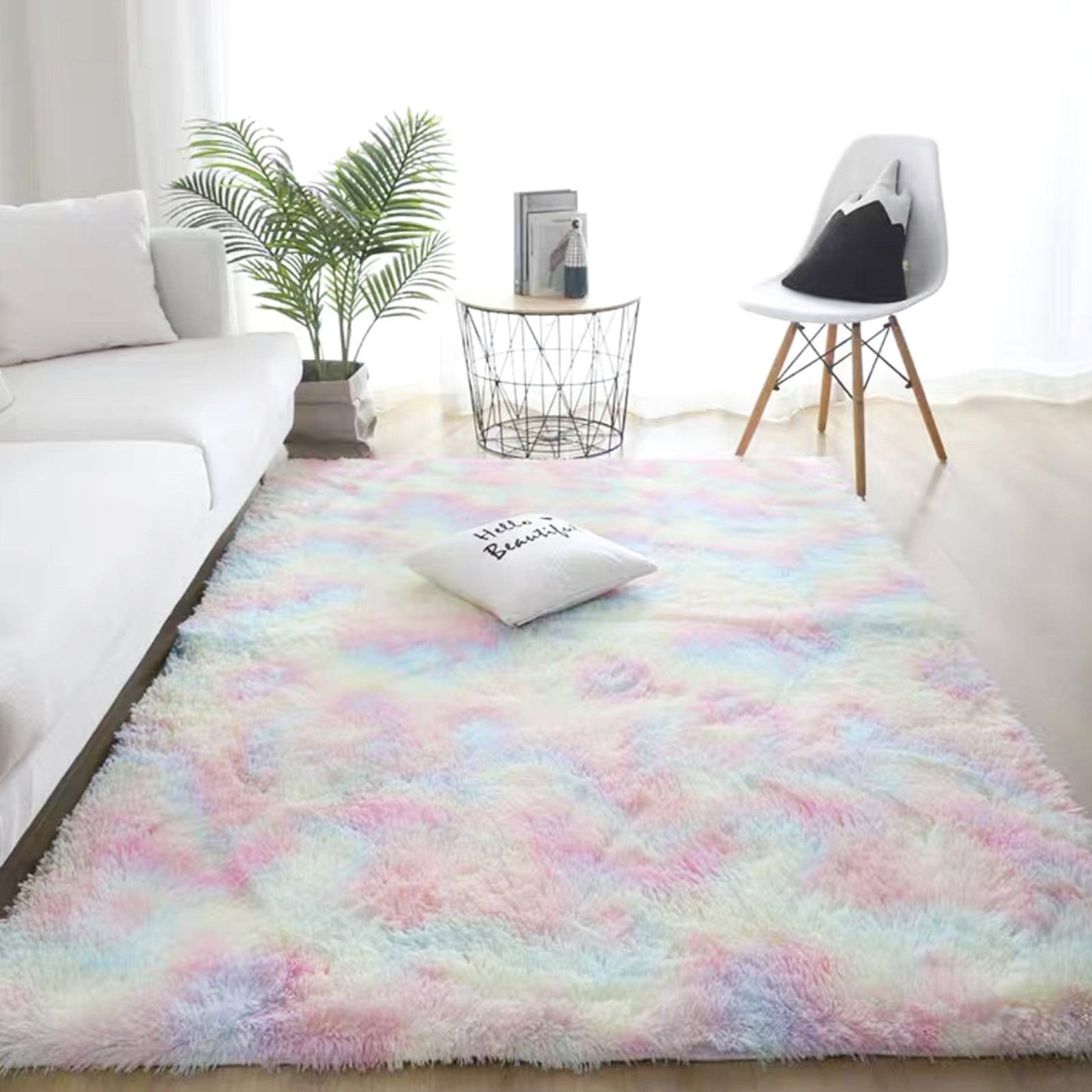 TD® Tapis nordique en laine à filaments ins tie-dye dégradé salon table basse tapis chevet cheveux longs chambre tapis complet