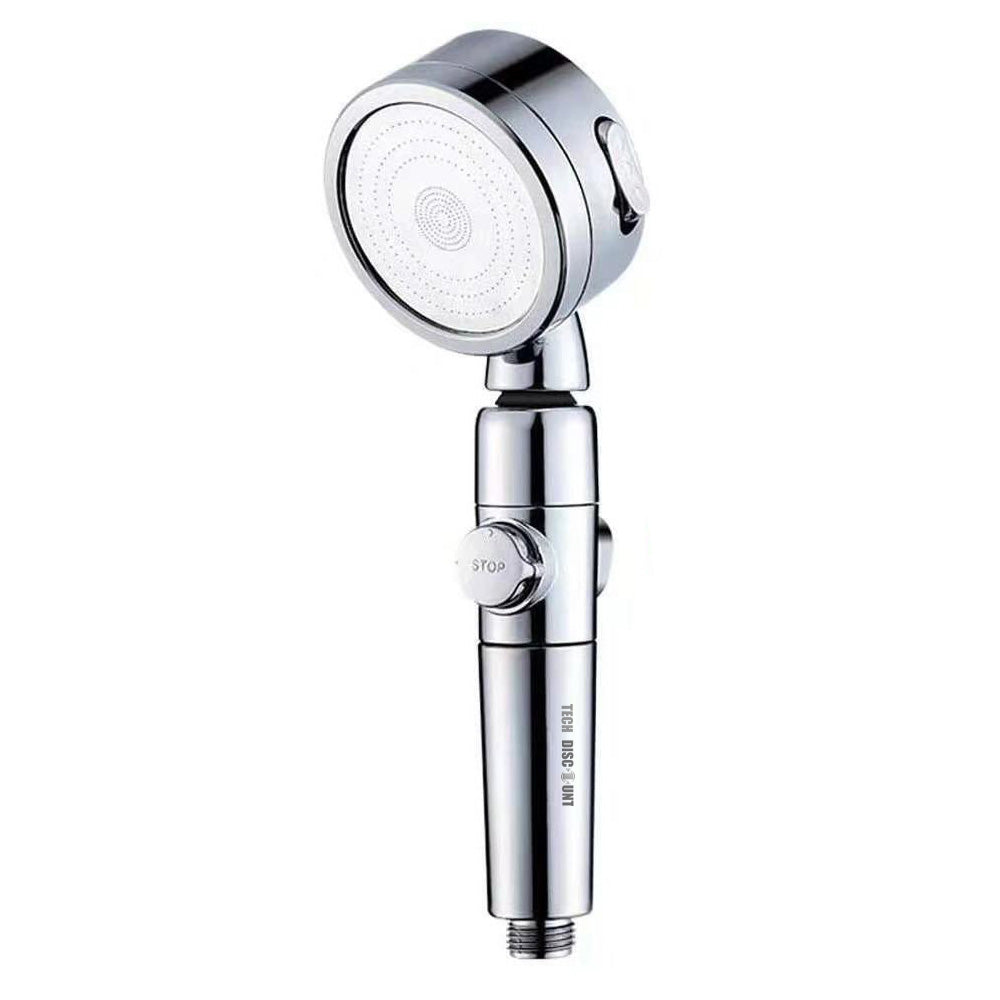 Pomme de douche pressurisée   Trois vitesses réglables  Pivot à 360  Filtrée et pressurisée  Arrêt de l'eau par une seule touche