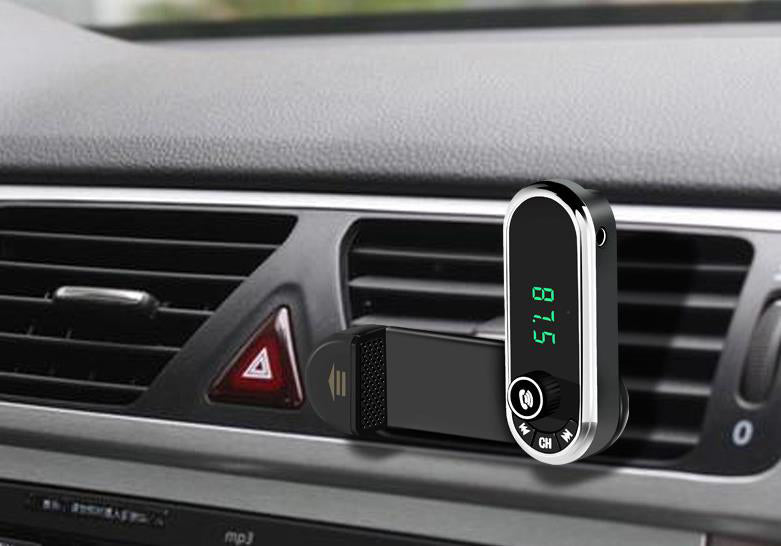 TD® Support téléphone voiture Transmetteur FM mains libres multifonction Bluetooth Lecteur MP3 Alimentation USB solide puissance