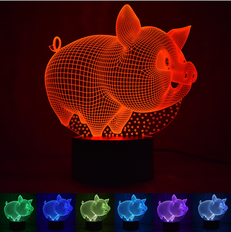 TD® Veilleuse 3D avec cochon de graisse animale Bouton de vision Éclairage LED