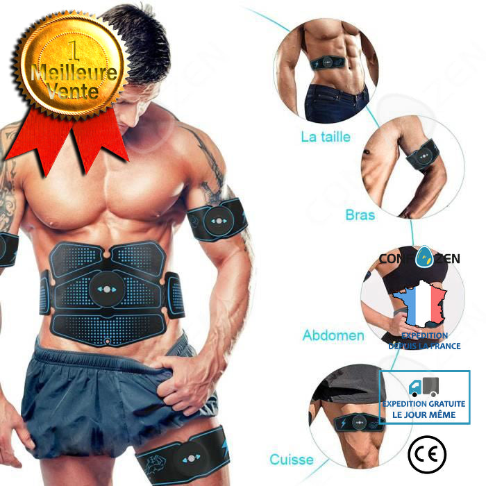 Ceinture abdominale électrostimulation Appareil musculaire EMS pour ABS, bras, biceps Stimulation électrodes sport fitness