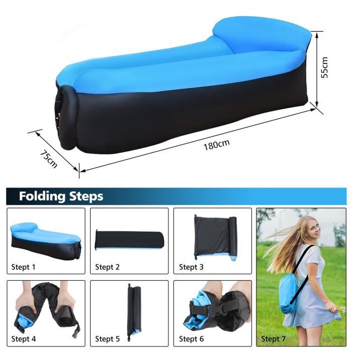 Hamac gonflable bleu sofa plein air