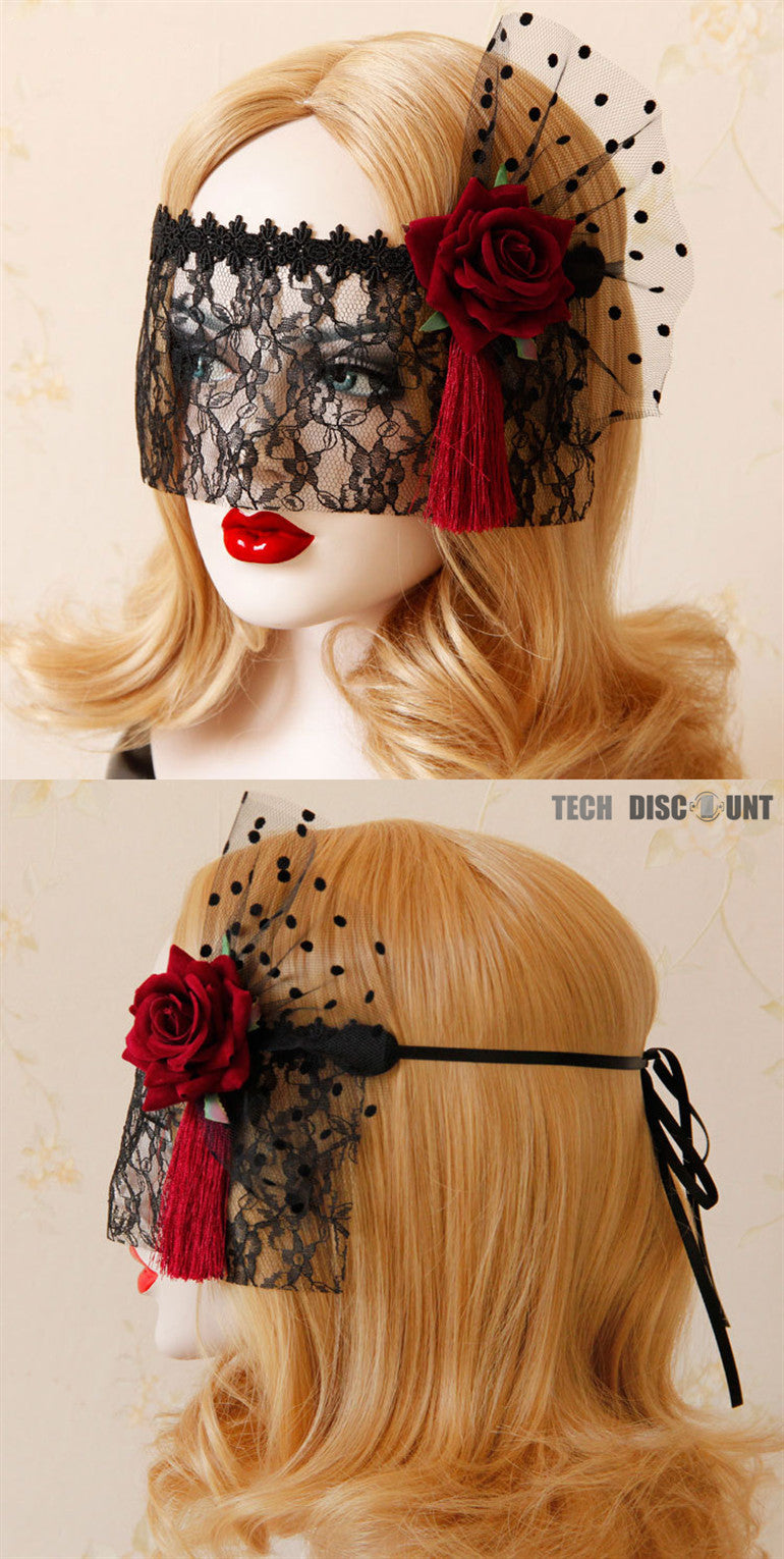 TD® Masque dentelle noir sexy femme 50 rouge nuances de grey Noël fête déco demi visage princesse reine bijoux beauté simple élégant
