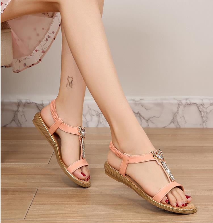 TD® Été Femmes Mesdames Bohème élastique cristal papillon plat sandales de plage Sandales à brides élastiques avec boucle papillon