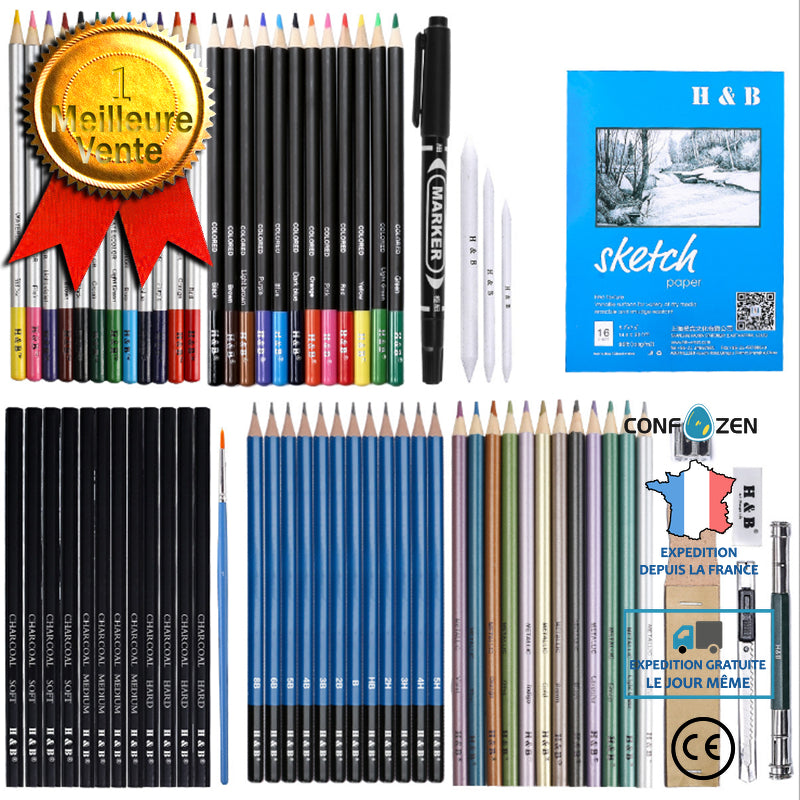 Changer l'ensemble de dessin de stylo de couleur de travail Ensemble de 71 pièces de crayon de couleur de croquis stylo dessi