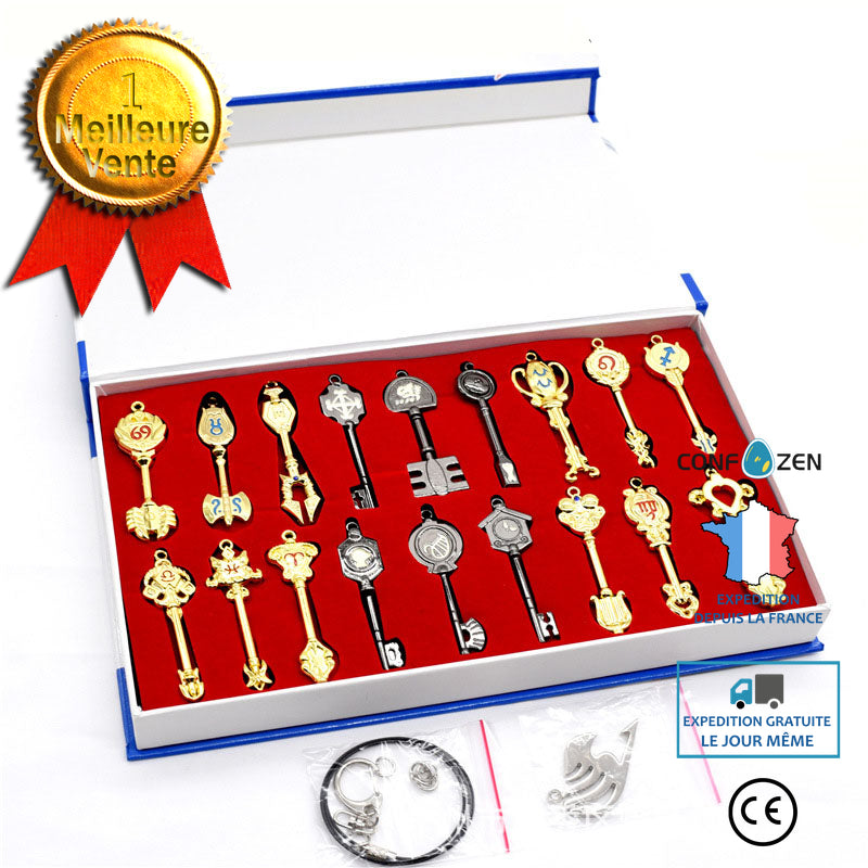 18PCS Nouveau Fairy Tail Cosplay Constellation Porte-clés Chaîne Zodiac Lucy Pendentif