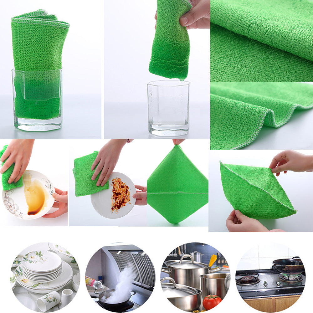 TD® Chiffon cuisine double-couche en fibres de bambou antiadhésif pour le nettoyage couleur vert absorption propreté vaisselles torc