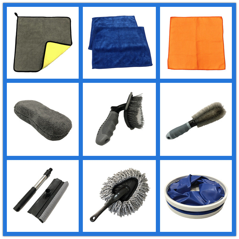 TD® Ensemble complet d'outils de lavage de voiture, serviette de nettoyage de voiture, éponge, brosse, seau, ensemble de dix pièces