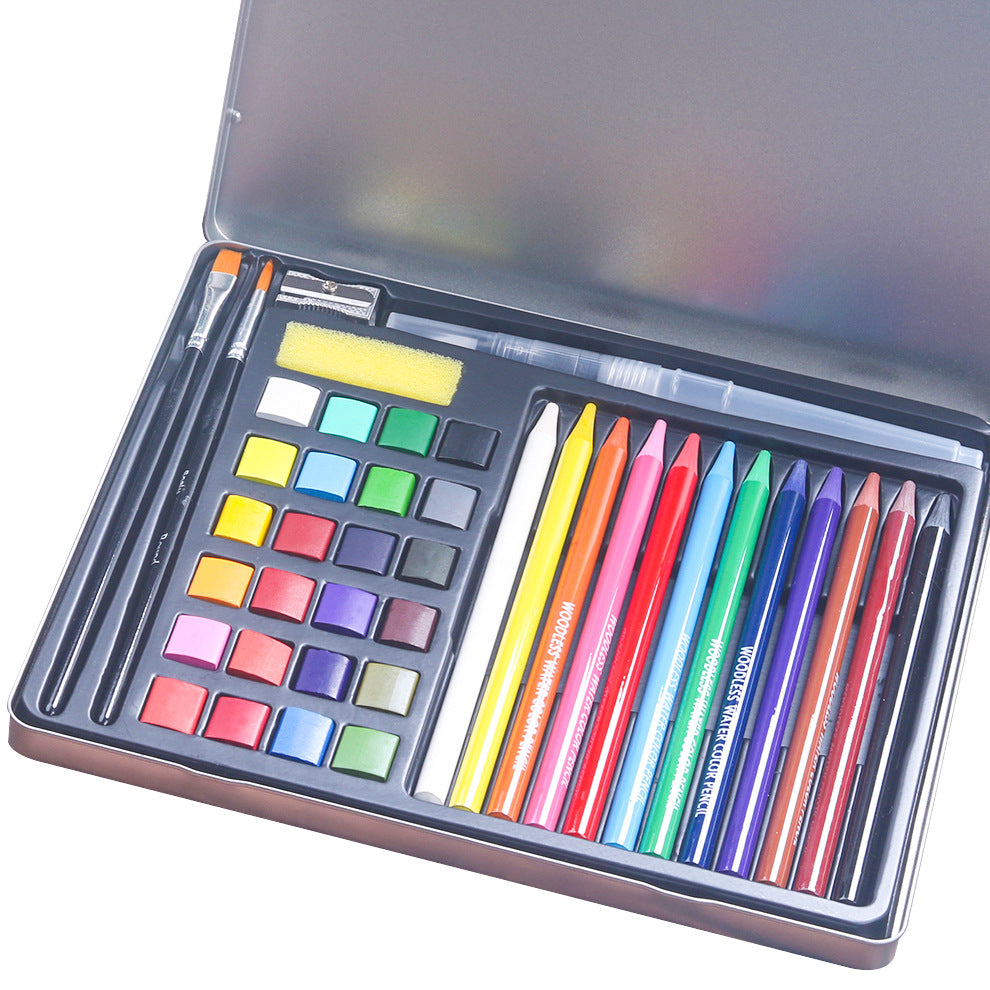 Ensemble de peinture aquarelle solide sans bois crayon de couleur soluble dans l'eau ensemble de peinture aquarelle 42 pièces