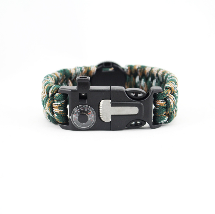 Articles de sports de plein air bracelet boussole détachable thermomètre multifonction silex et cordon parapluie bracelet tre