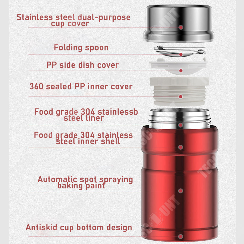 TD® BOUTEILLE bol Porte-aliments termos alimentaire isotherme en acier inoxydable rouge 500 ml froid chaud café repas transportable