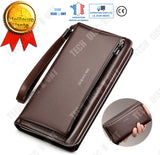 TD® portefeuille homme cuir veritable adolescent garcon slim carte d'identité marron grand format protection monnaie fermeture eclai