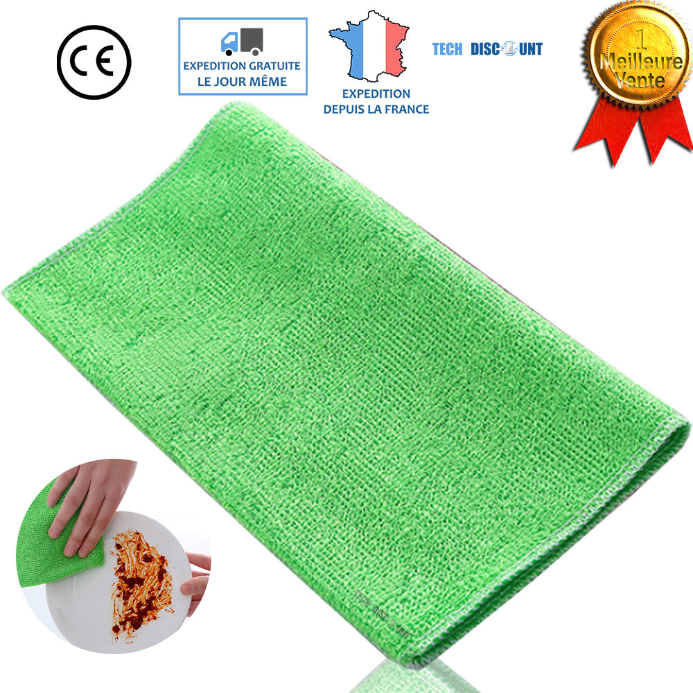 TD® Chiffon cuisine double-couche en fibres de bambou antiadhésif pour le nettoyage couleur vert absorption propreté vaisselles torc