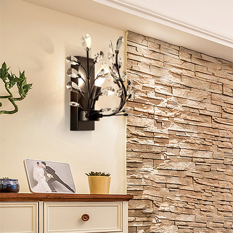 Applique en cristal Style country américain Fer forgé rétro le salon chambre chevet Applique murale