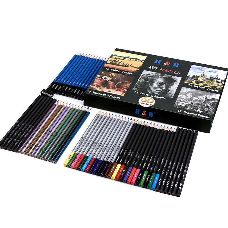 Fournitures d'art 60 ensemble de crayons de couleur solubles dans l'eau de croquis de peinture peints à la main professionnel